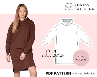 Oversize hoodie dress Sewing Pattern | Sizes EU 34-46 US 4-16 | PDF, Instant Download | Libre