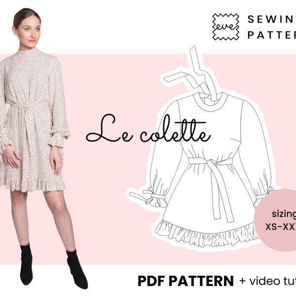 Flounce dress tide at the back Sewing Pattern | Sizes EU 34-46 US 4-16 | PDF, Instant Download | Le Colette