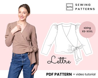Long sleeve wrap shirt Sewing Pattern | Sizes EU 34-46 US 4-16 | PDF, Instant Download | Lettre