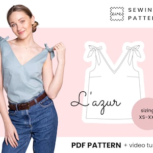 Tie strap top blouse Sewing Pattern | Sizes EU 34-44 US 4-14 | PDF, Instant Download | L’azur