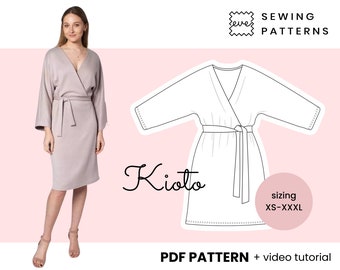 Patron Robe portefeuille kimono | Tailles UE 34-46 US 4-16 | PDF, Téléchargement instantané | Kyoto