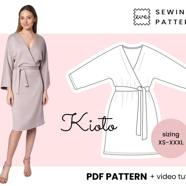 Kimono wrap dress Sewing Pattern | Sizes EU 34-46 US 4-16 | PDF, Instant Download | Kioto