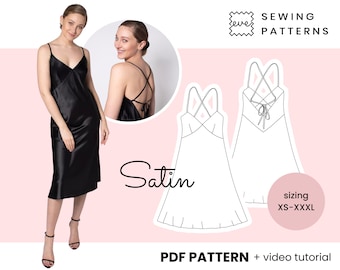 Bias slip dress Sewing Pattern | Sizes EU 34-46 US 4-16 | PDF, Instant Download | Satin