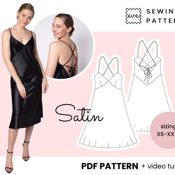 Bias slip dress Sewing Pattern | Sizes EU 34-46 US 4-16 | PDF, Instant Download | Satin