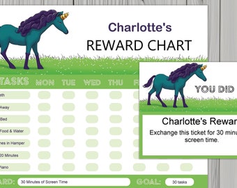 Unicorn Chore Chart: Kids Reward System, individualisierbar (Digitaler Download)