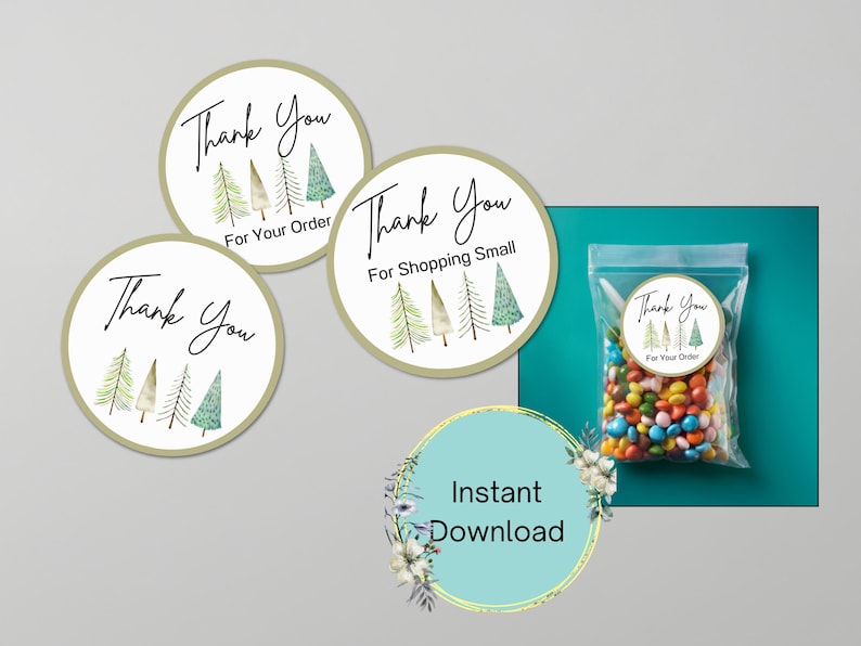 Round Small Business Printable Thank You Labels designed by a Bug & a Bean