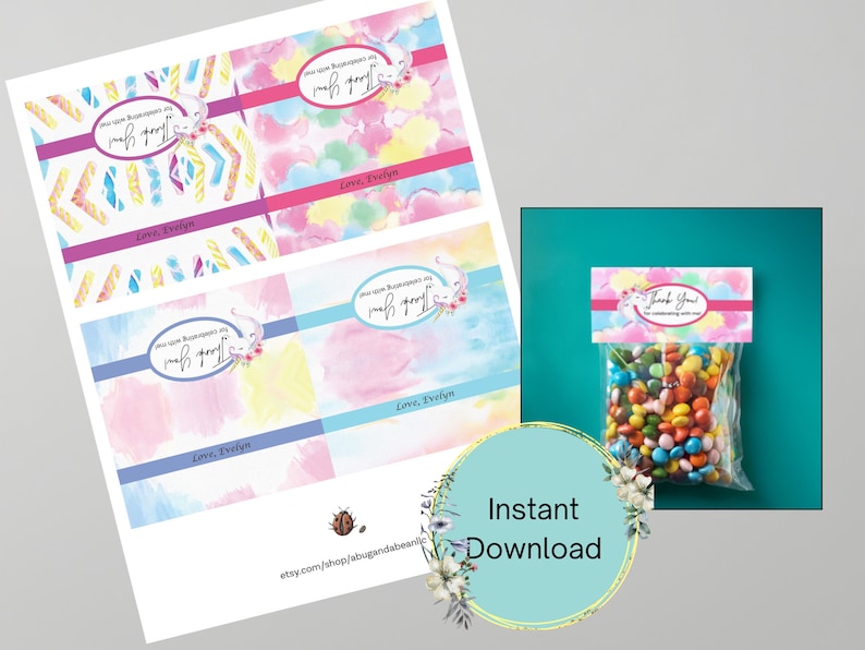 Image of Unicorn Themed Treat Bag Topper