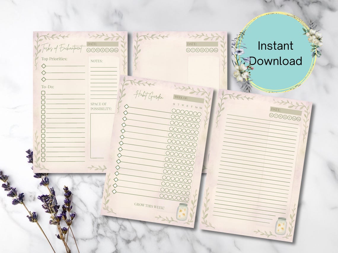 Enchanted Journal Kit | Priority List, Habit Tracker, Daily Notes on Whimsical Fairy Tale Stationery | Fantasy Themed Journal Spread