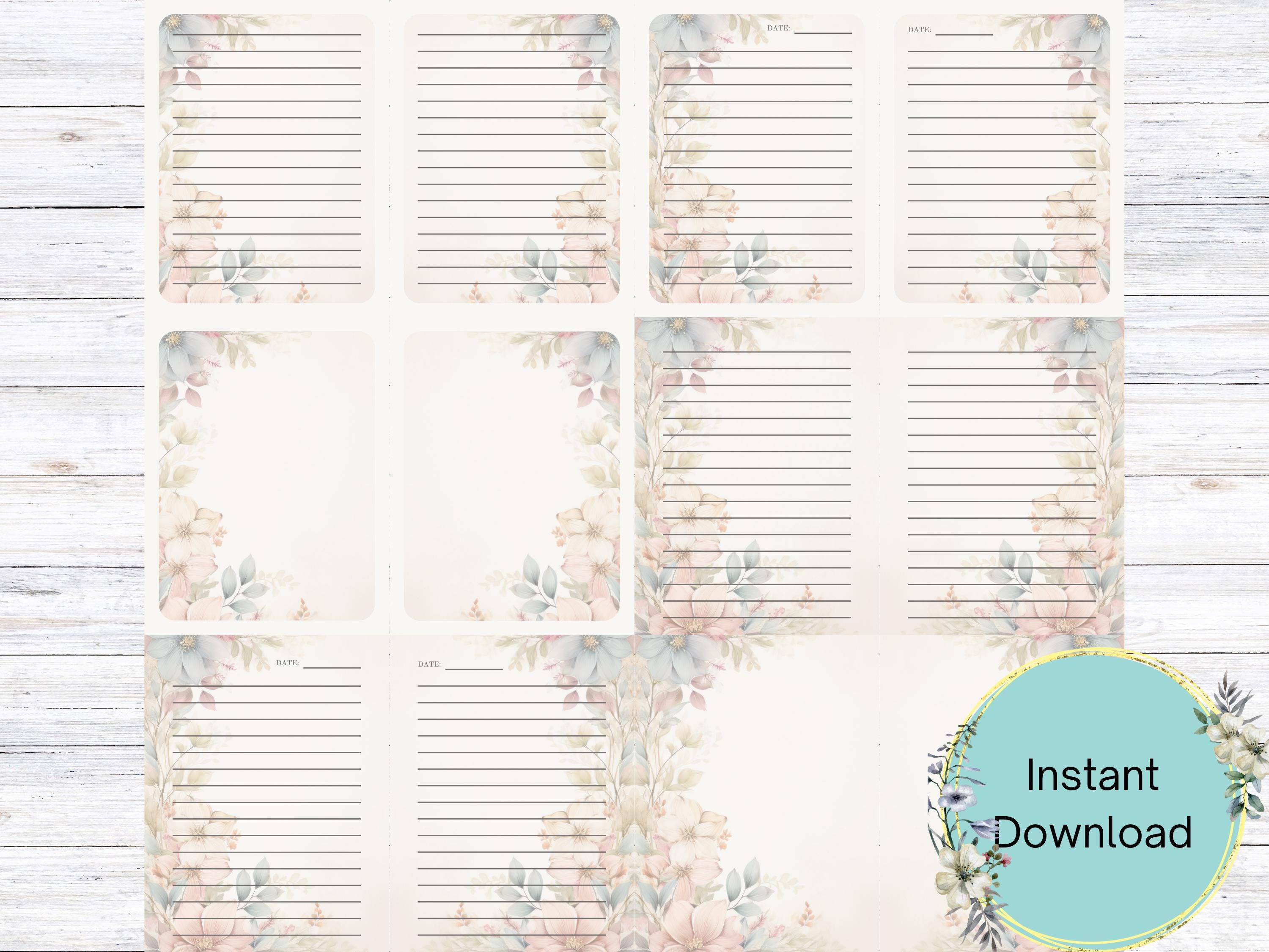 Vintage Style Journal Page Bundle, Beautiful Printable Journal Pages, Stationery Pages, Lined Journal Pages, Unlined Journal Pages JO2025