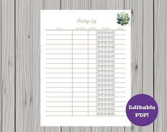 Simple Reading Log Printable PDF | Editable PDF Reading Log | A5 Planner Reading Log | Minimal Reading Tracker