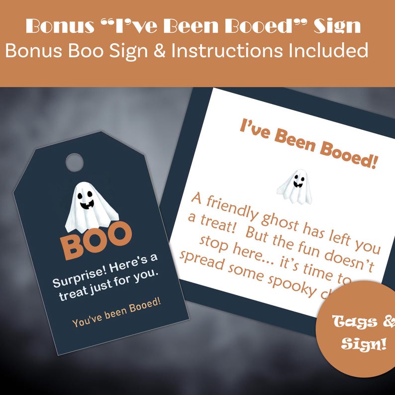 Image of customizable Halloween Boo Tags from a Bug & a Bean Etsy shop