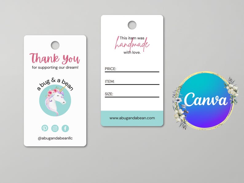 Image of Unicorn product tag Canva Template