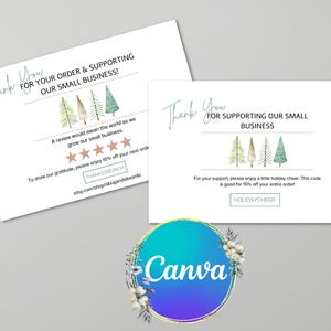Cartão de agradecimento com cupom, design de feriado para boutique, pequena empresa, cartão postal de agradecimento com caixa de código de cupom, modelo personalizável do Canva