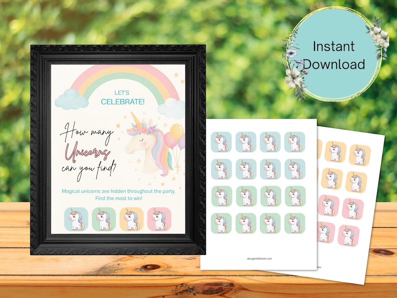 An Image of a unicorn themed game in a 8 x 10 inch frame