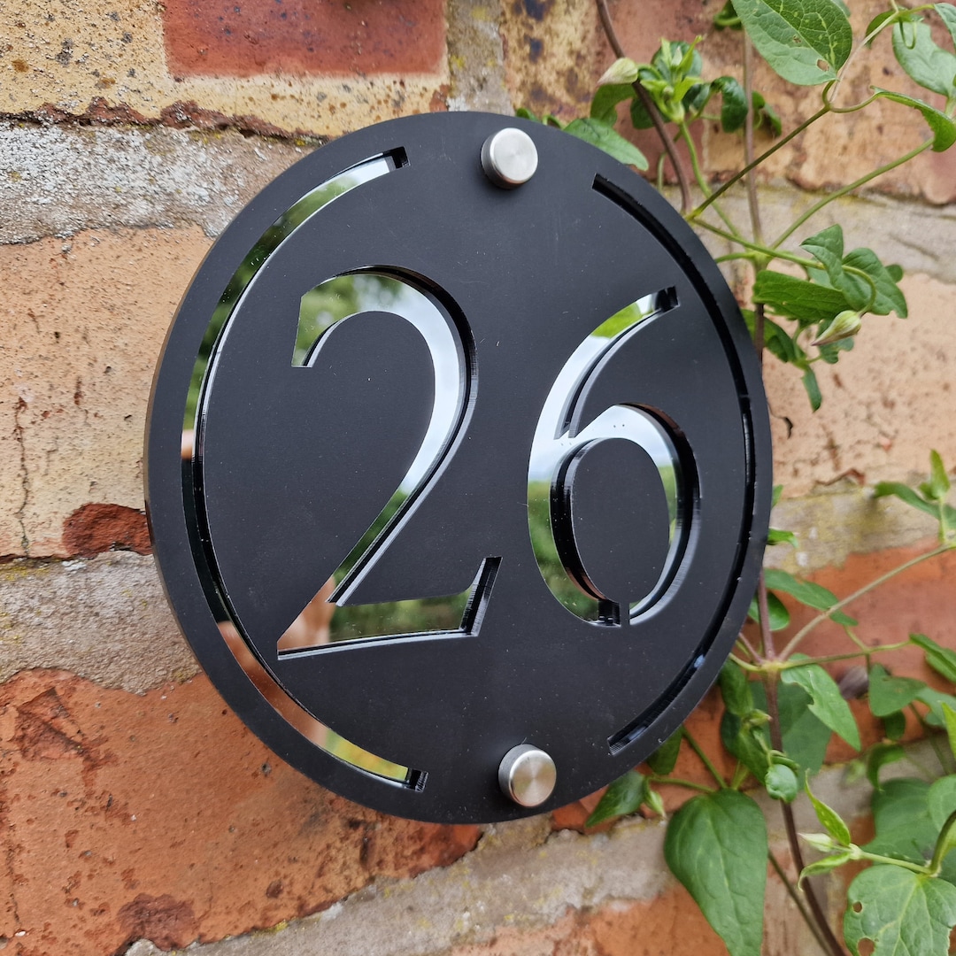 Modern Round Mirrored Door Number Sign, House Number Plaque Etsy UK