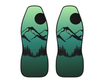Green Mountain Car Seat Covers, Nature Landscape Auto Seat Protectors, Forest Silhouette Design, Outdoor Car Accessories