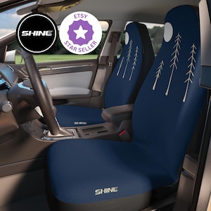 Dark Blue Wilderness Car Seat Covers: Outdoor Tree Design - Set of 2
