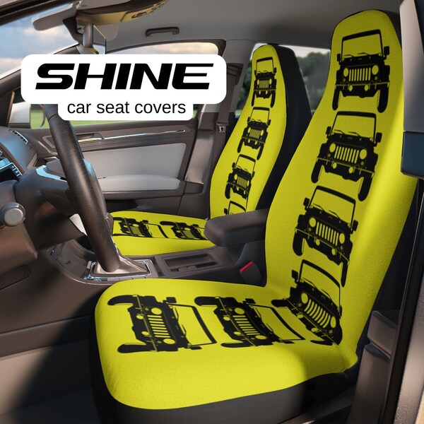 Yellow and Black Car Seat Covers, Off Road Vehicle, 4x4, Fit Most Makes and Models, Set of Two