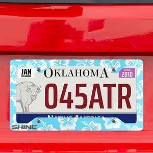 Tropical Floral License Plate Frame: Light Blue Hawaiian Print - Made in USA