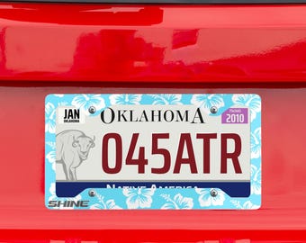 Tropical Floral License Plate Frame: Light Blue Hawaiian Print - Made in USA