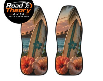 Surfstrand autostoelhoezen set, dik polyester materiaal, nauwsluitende pasvorm met elastische sluiting, eenvoudige installatie, cadeau oceaanliefhebber, zeegezicht zonsondergang