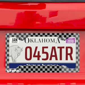 Grey and Black Checker-Mini Cooper License Plate Frame-Aluminium-1 Frame-Made In USA-FREE SHIPPING