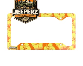 Hibiscus License Plate Frame, Orange Yellow Floral Car Decor, Tropical Summer Accessory