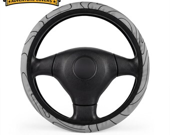 Topographic Steering Wheel Cover, Gray Black Car Accessory, Neoprene Wheel Cover, Non Slip Grip, Universal Fit