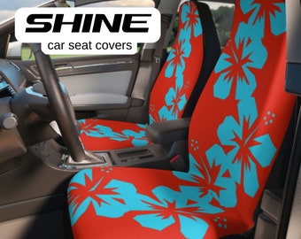 Housses de siège auto, fleurs d'hibiscus hawaïennes rouges et bleues, accessoires de plage, s'adaptent à la plupart des marques et modèles, lot de deux