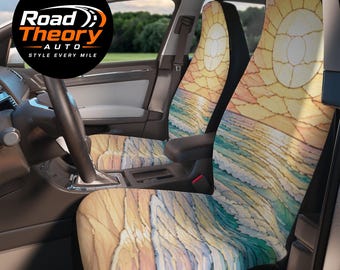 Fundas para asientos de coche con diseño playero, paisaje marino en tonos pastel, para VW, camionetas y Jeeps, accesorios para vehículos, protección para asientos delanteros, juego de 2