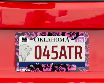 Floral Hibiscus License Plate Frame: Glossy Aluminum - 1 Frame - Made in USA