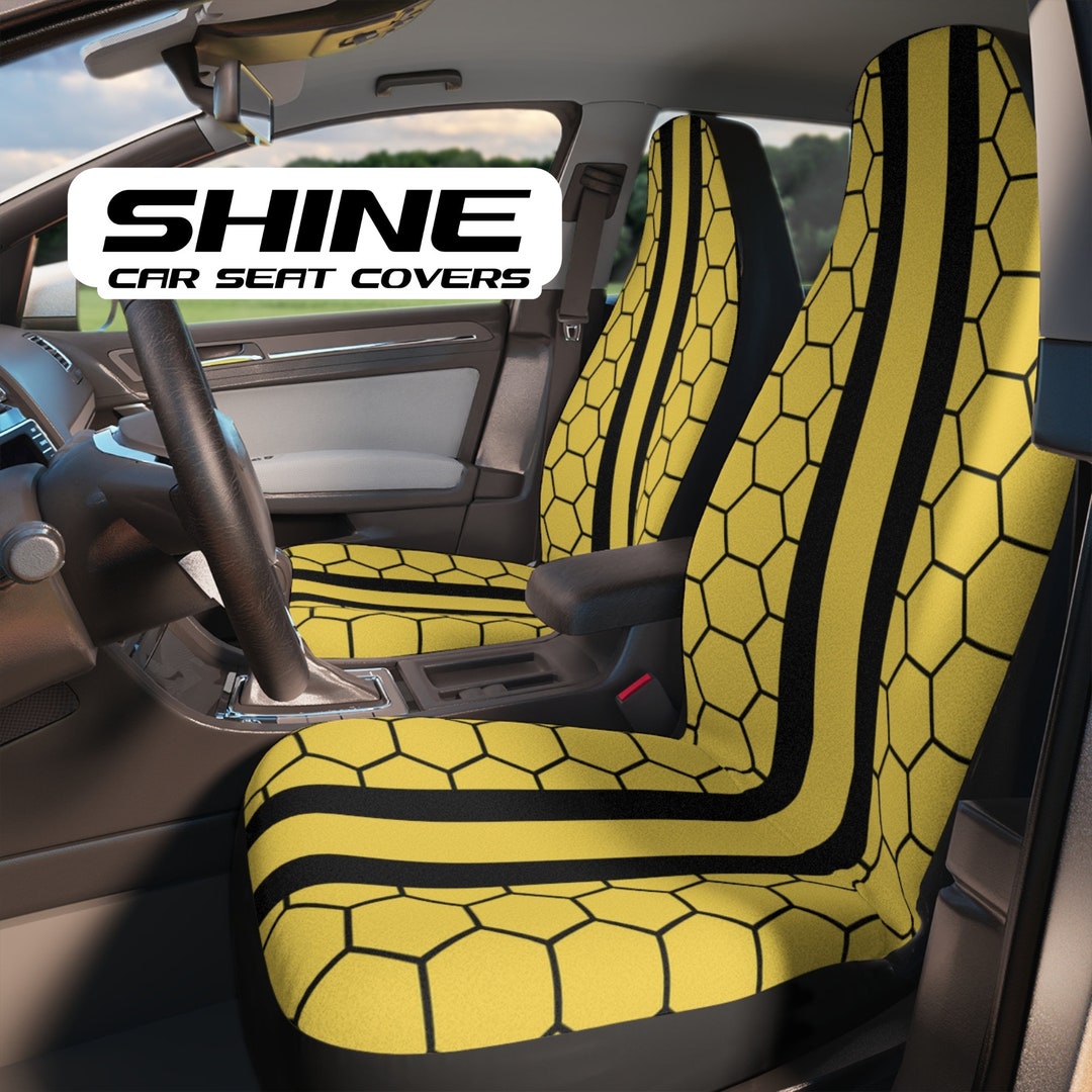 Yellow and Black Racing Car Striped Car Seat Covers, Car