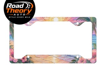 Nummerplaatlijst, voertuigaccessoires, levendig strandontwerp, voor jeep, vrachtwagen, auto, SUV, glanzend wit aluminium, eenvoudige installatie, 12,3 x 6,5
