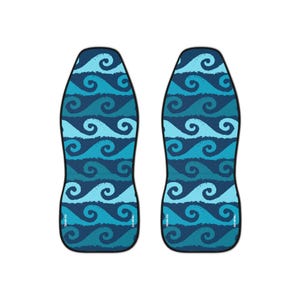Blue Wave Pattern Car Seat Covers: Protects New or Old Seats - Set of 2
