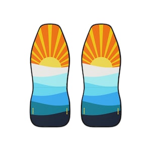 Sunrise and Waves Car Seat Covers: Beach Vibes - Beachy Car Accessories - Set of 2