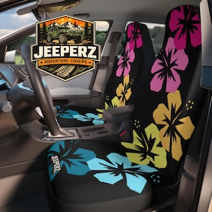 Fundas para asientos de coche con hibisco hawaiano retro neón