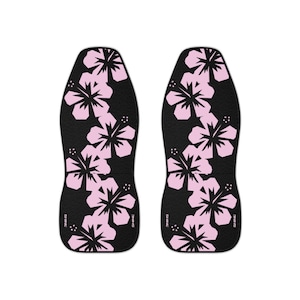 Tropical Hibiscus Car Seat Covers: Light Pink & Black - Set of 2