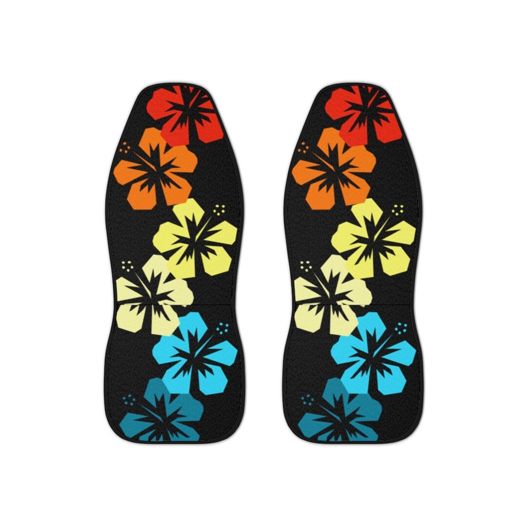 Hawaiian Hibiscus Flower Retro Sunset Car Seat Covers, Beach Car