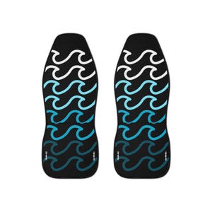 Wavy Water-Blue Car Seat Covers: Beach Car Accessories - Set of 2