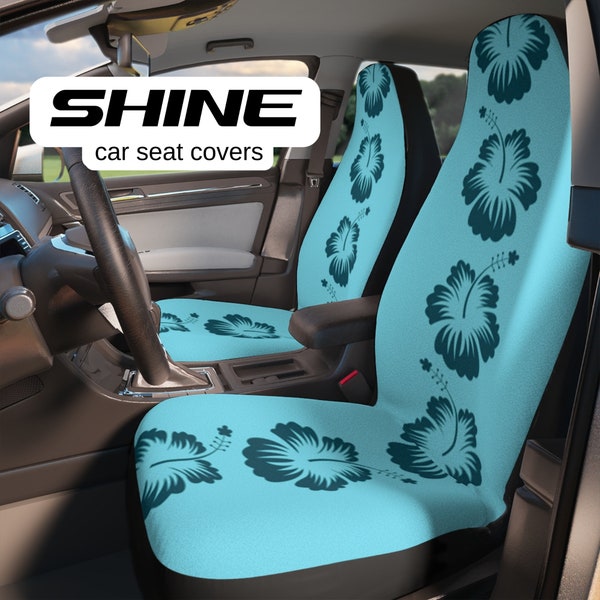 Hellblaue Autositzbezüge mit Hibiskusblüten, hawaiianisches Autodekor, 2er-Set, passend für die meisten Marken und Modelle
