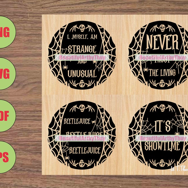 Set 4 Halloween Movie Quotes SVG, I Myself Am Strange And Unusual, Never Trust The Living, Svg For Cricut, Silhouette, PNG For Sublimation