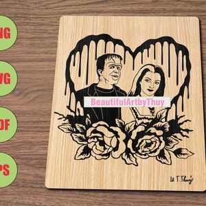 Lily y Herman SVG, The Munster PNG, Panel de boda gótico, Pareja gótica SVG, Decoración de grabado láser de Halloween, para cricut, para silueta