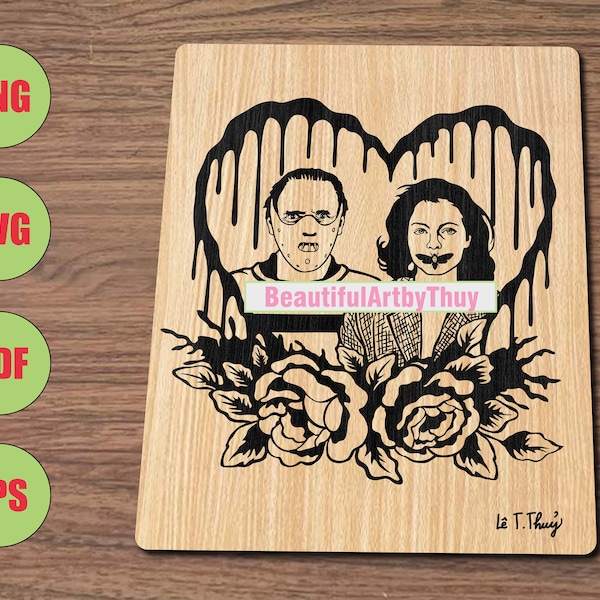 Hannibal und Klarinette SVG, The Silence Of The Lambs SVG, Gothic Hochzeit Panel, Halloween Laser Gravieren Dekor, SVG für Cricut, Für Silhouette