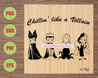 Chilling Like A Villain SVG, Cute Chibi Viliains, Viliain Movie Characters, Halloween Decor SVG, For Laser, For Cricut, For Sublimation