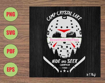 Camp Crystal Lake SVG, Jason Voorhees SVG, Halloween Shirt 1980, Halloween Shirt For Him, Crystal Lake Mug PNG , For Cricut, For Sublimation
