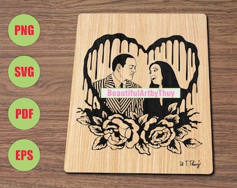 Morticia e Gomez Addams SVG, The Addams Family PNG, painel de casamento gótico, Morticia Addam SVG, decoração de gravação a laser de Halloween, para Cricut
