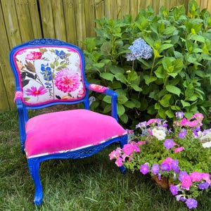 Floral and Hot Pink Velvet Chair