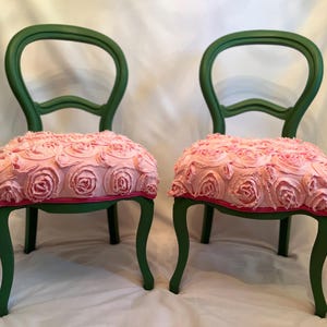 Set of Two Rosy Pink and Green Chairs