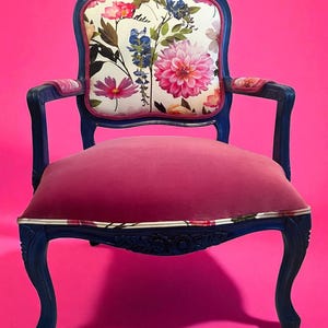 Floral and Hot Pink Velvet Chair
