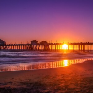 Beautiful view of the Huntington Beach, California pier during sunset.